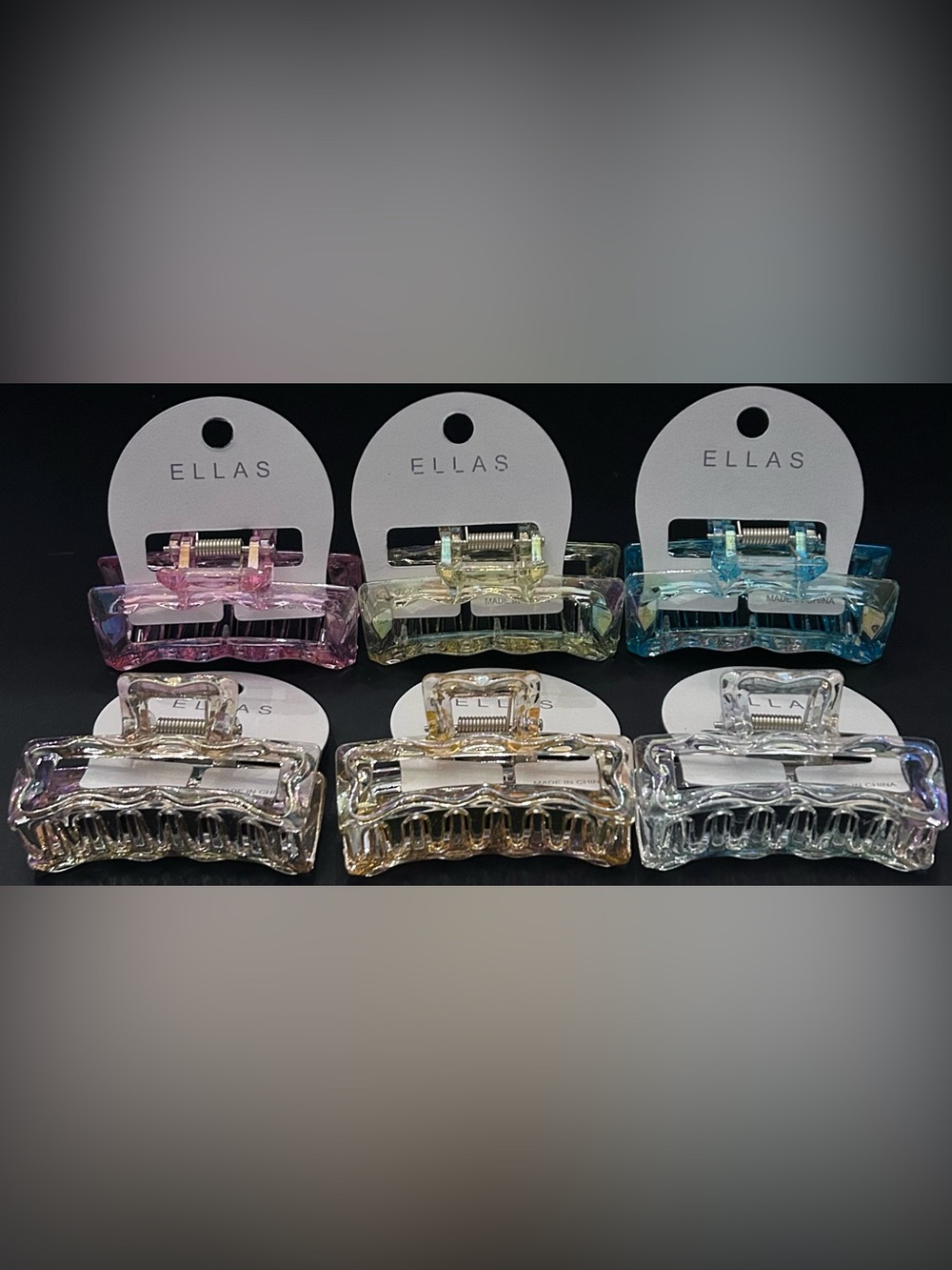 ELLAS Iridescent Acrylic Hair Claw Clip Set of Six - 3-inch - Pastel Mix - NWT